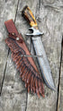 Beautiful Hand Forged Damascus Steel Bowie knife With Engraved Leather Case